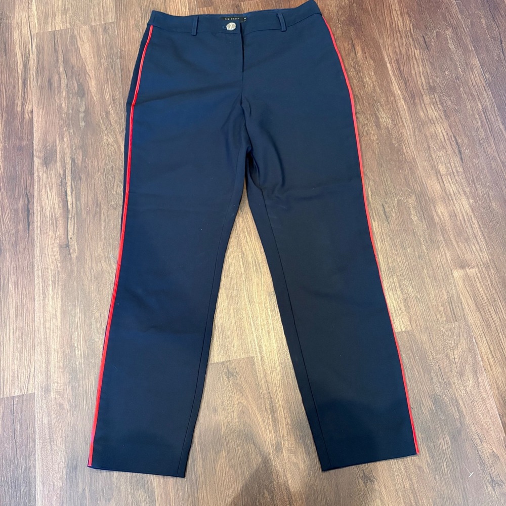 Ted Baker London Rayyaa Tailored Navy Crop Pants Bold Red Tuxedo Side Stripe 4